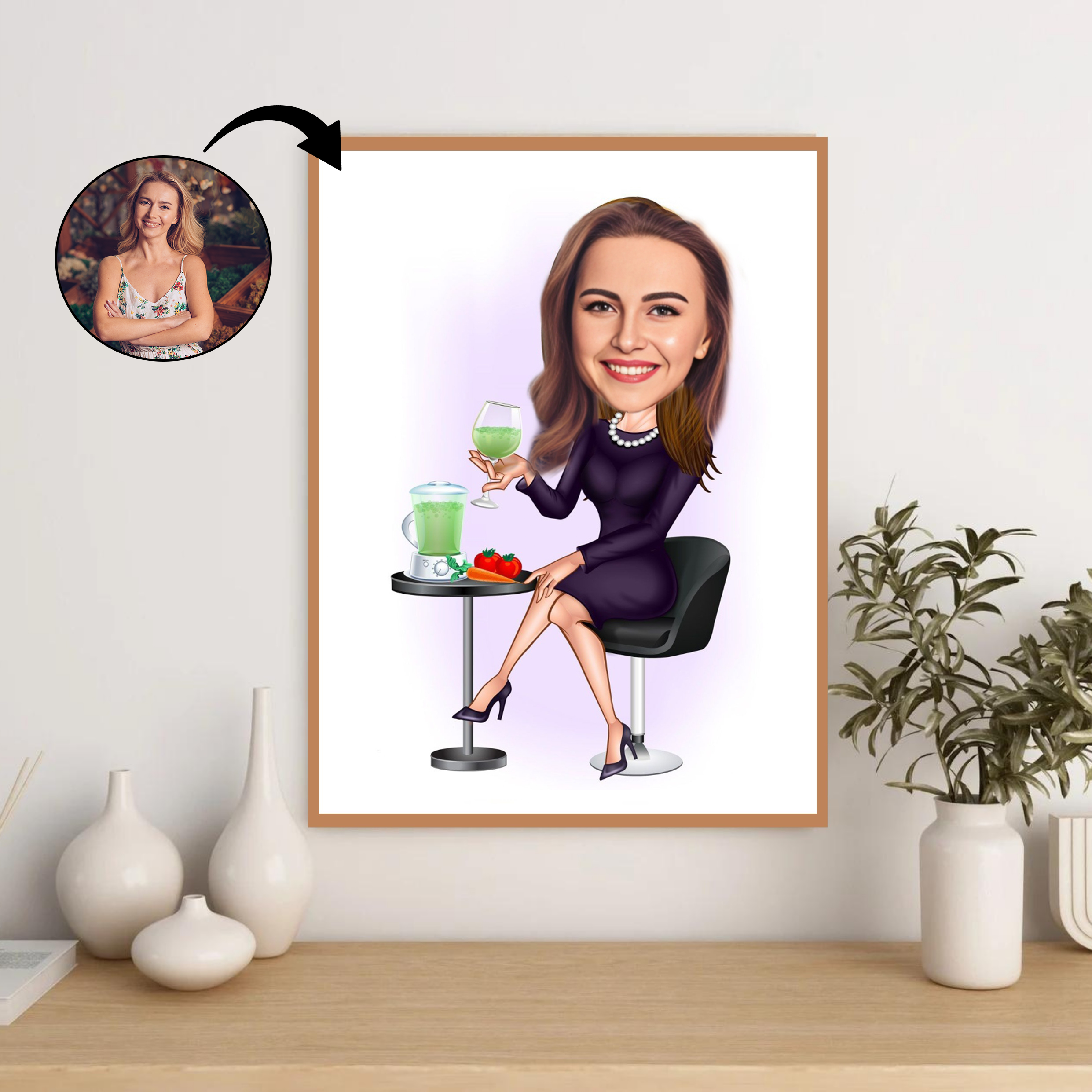 Til hende tema34 (1 person) - karikaturtegning efter dine fotos - Just Karikatur