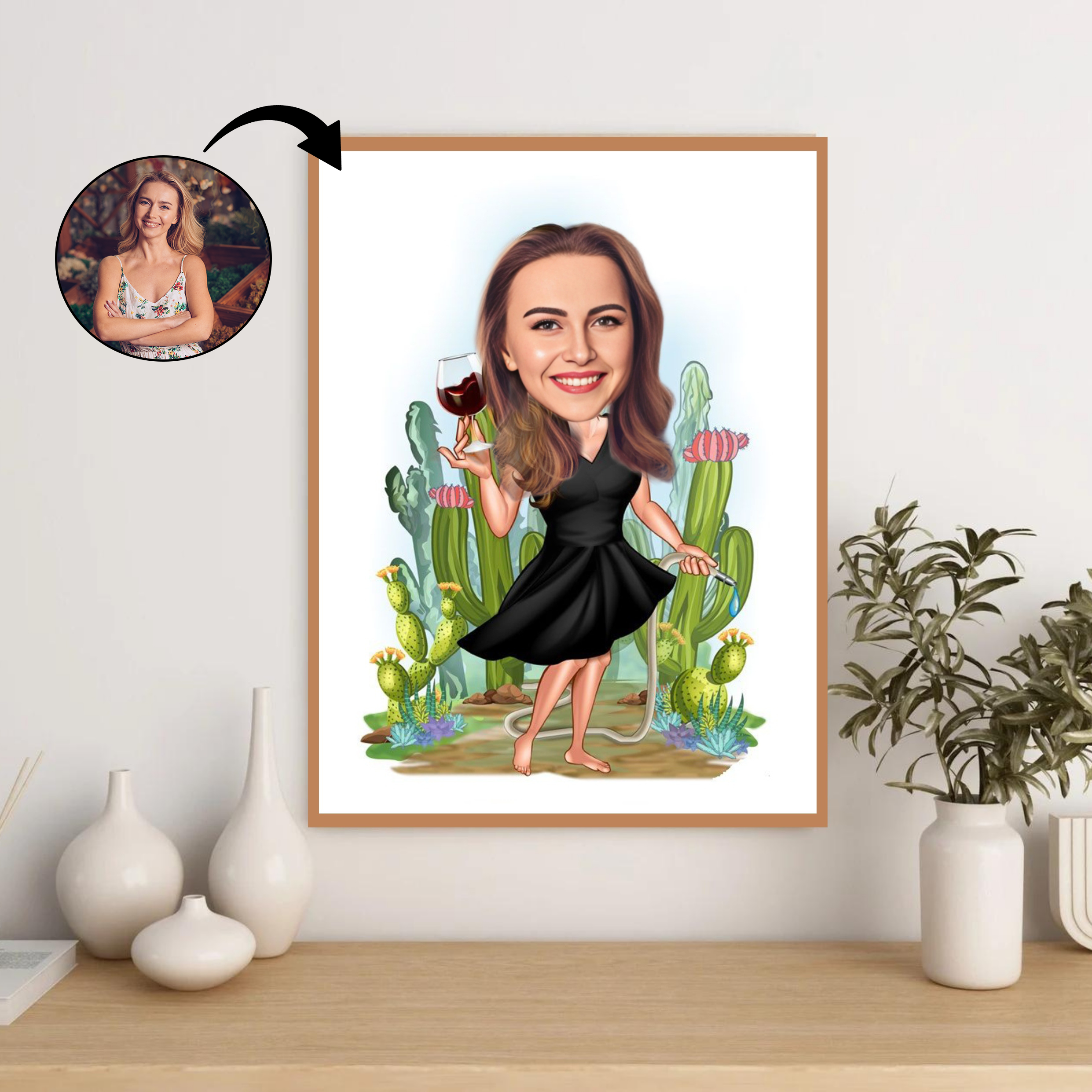 Til hende tema37 (1 person) - karikaturtegning efter dine fotos - Just Karikatur