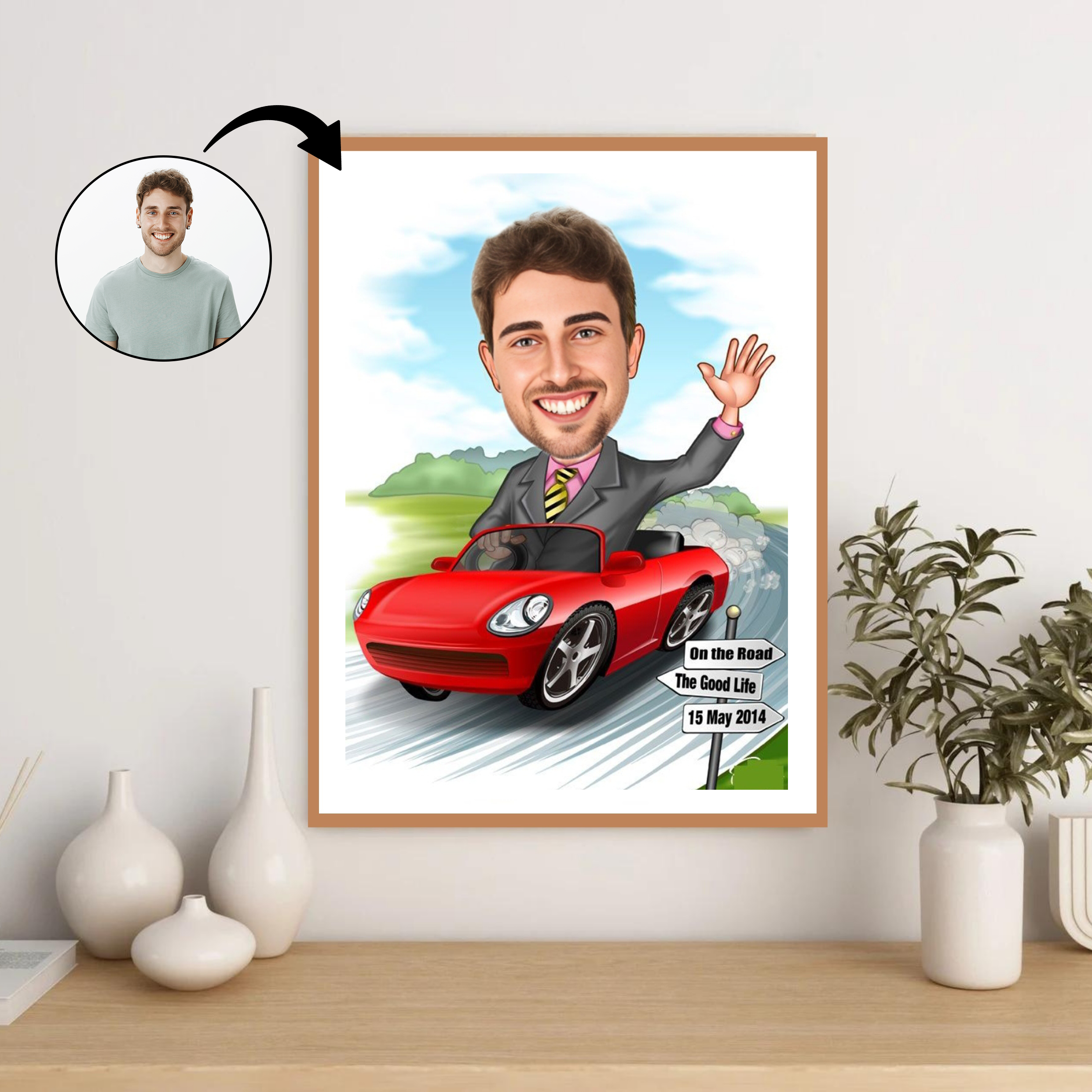 Til ham tema68 (1 person) - karikaturtegning efter dine fotos - Just Karikatur