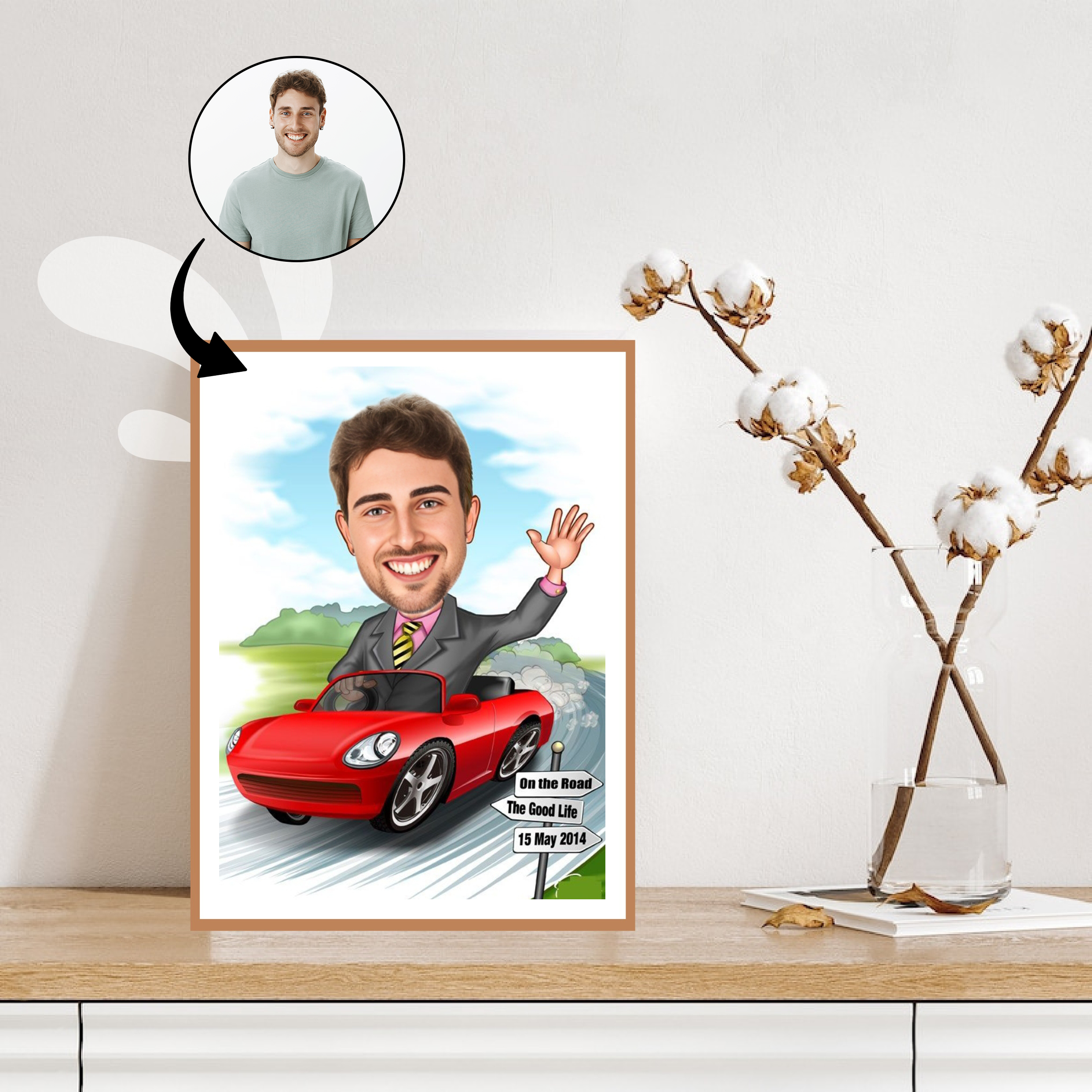 Til ham tema68 (1 person) - karikaturtegning efter dine fotos - Just Karikatur