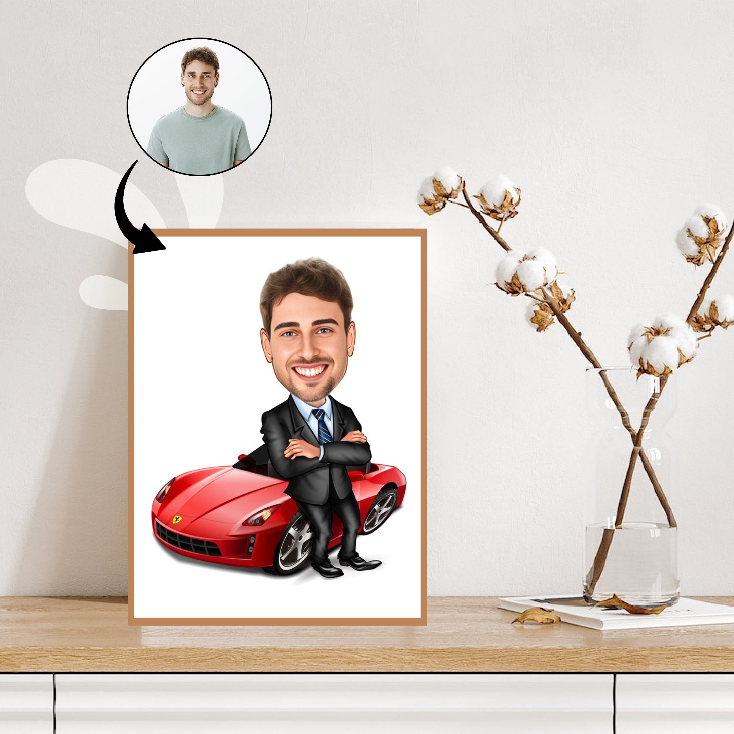 Til ham tema69 (1 person) - karikaturtegning efter dine fotos - Just Karikatur