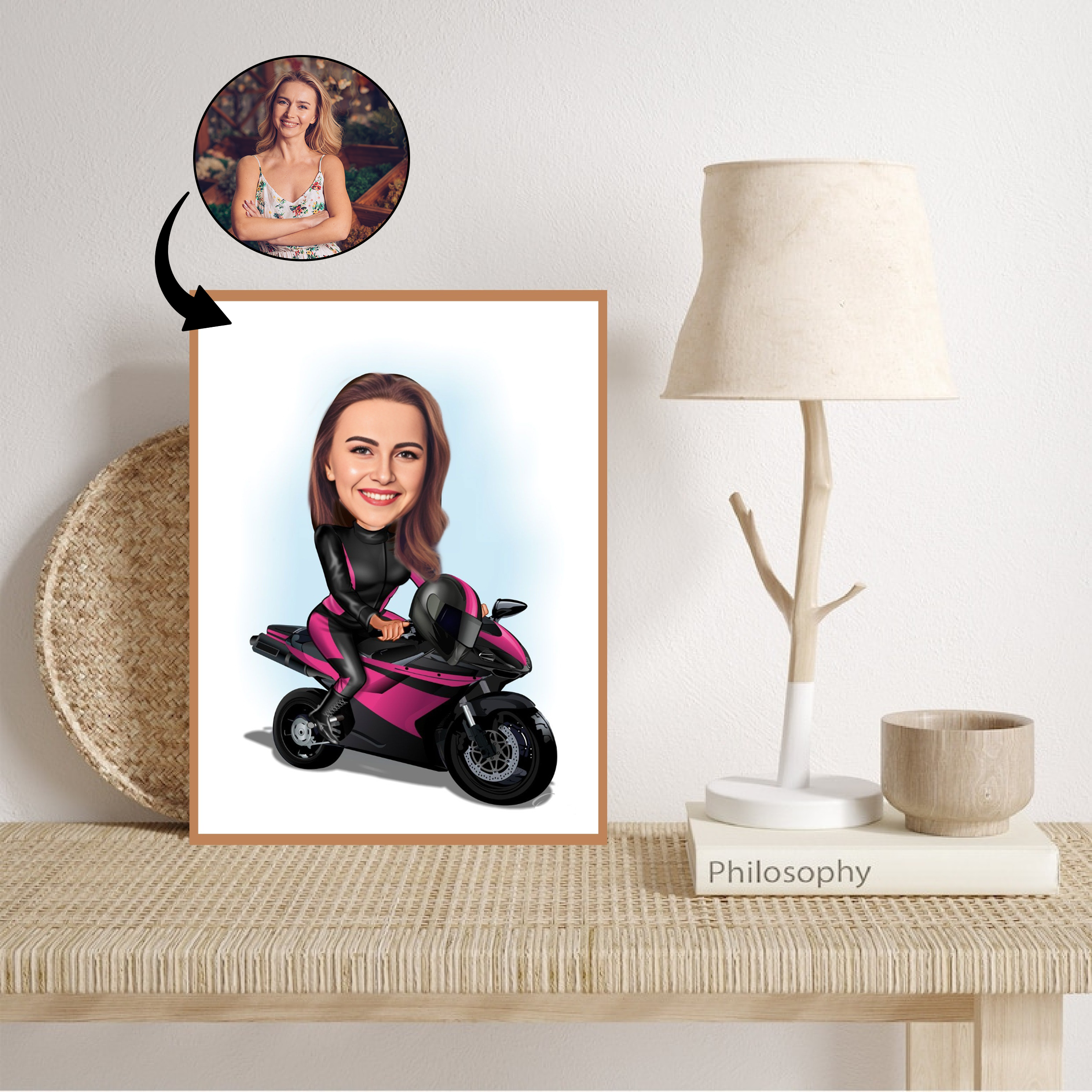 Til hende tema28 (1 person) - karikaturtegning efter dine fotos - Just Karikatur