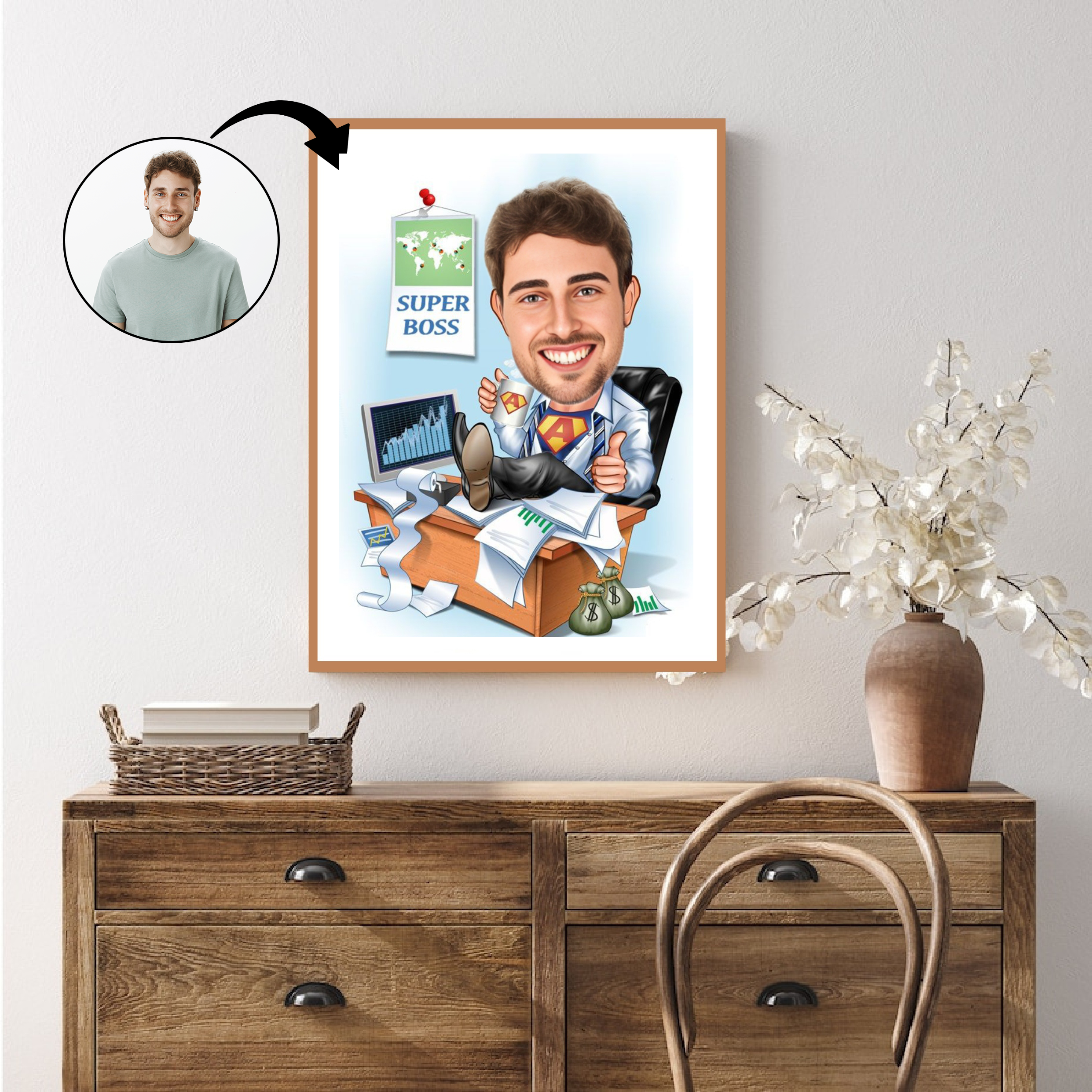 Chef tema10 (1 person) - karikaturtegning efter dine fotos - Just Karikatur