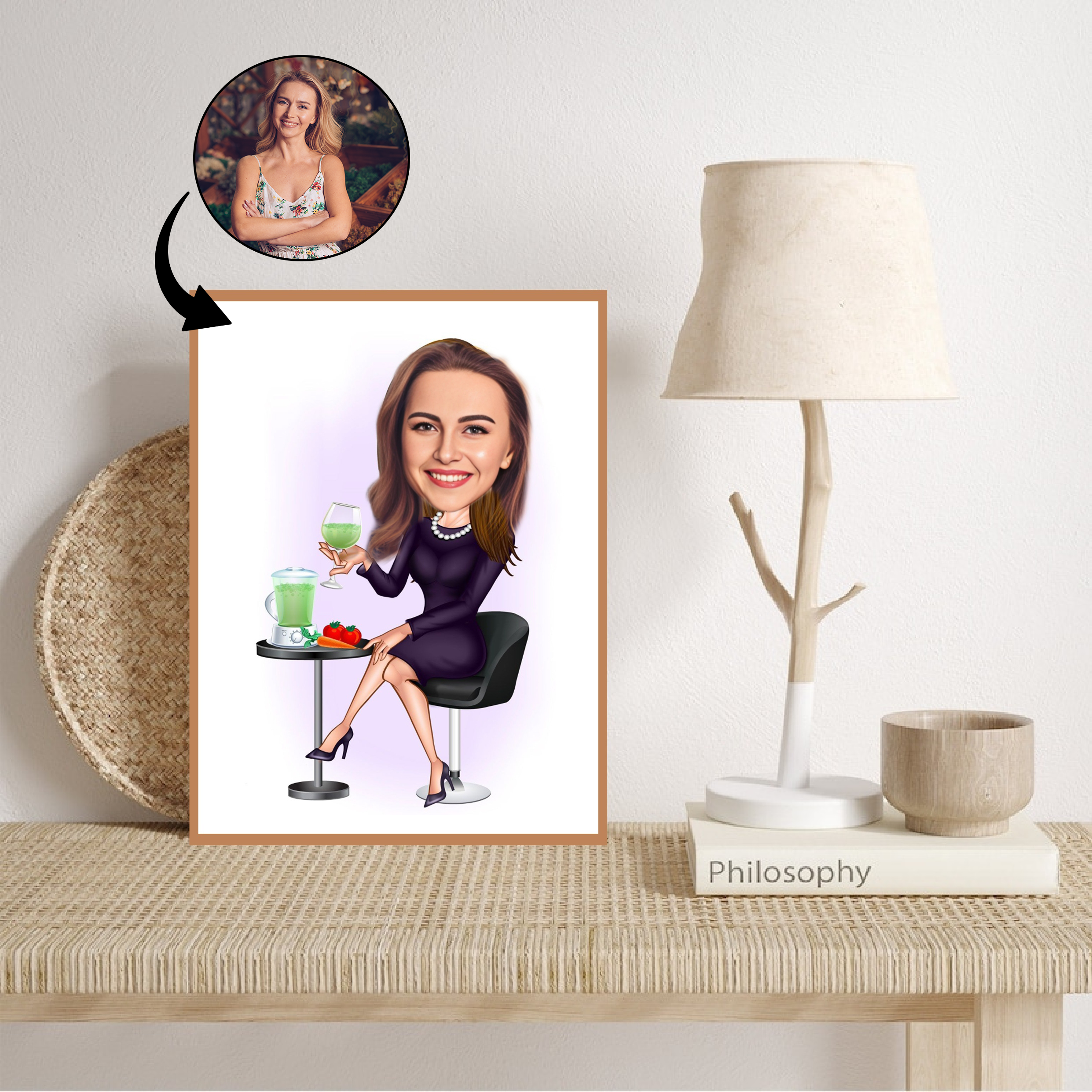 Til hende tema34 (1 person) - karikaturtegning efter dine fotos - Just Karikatur