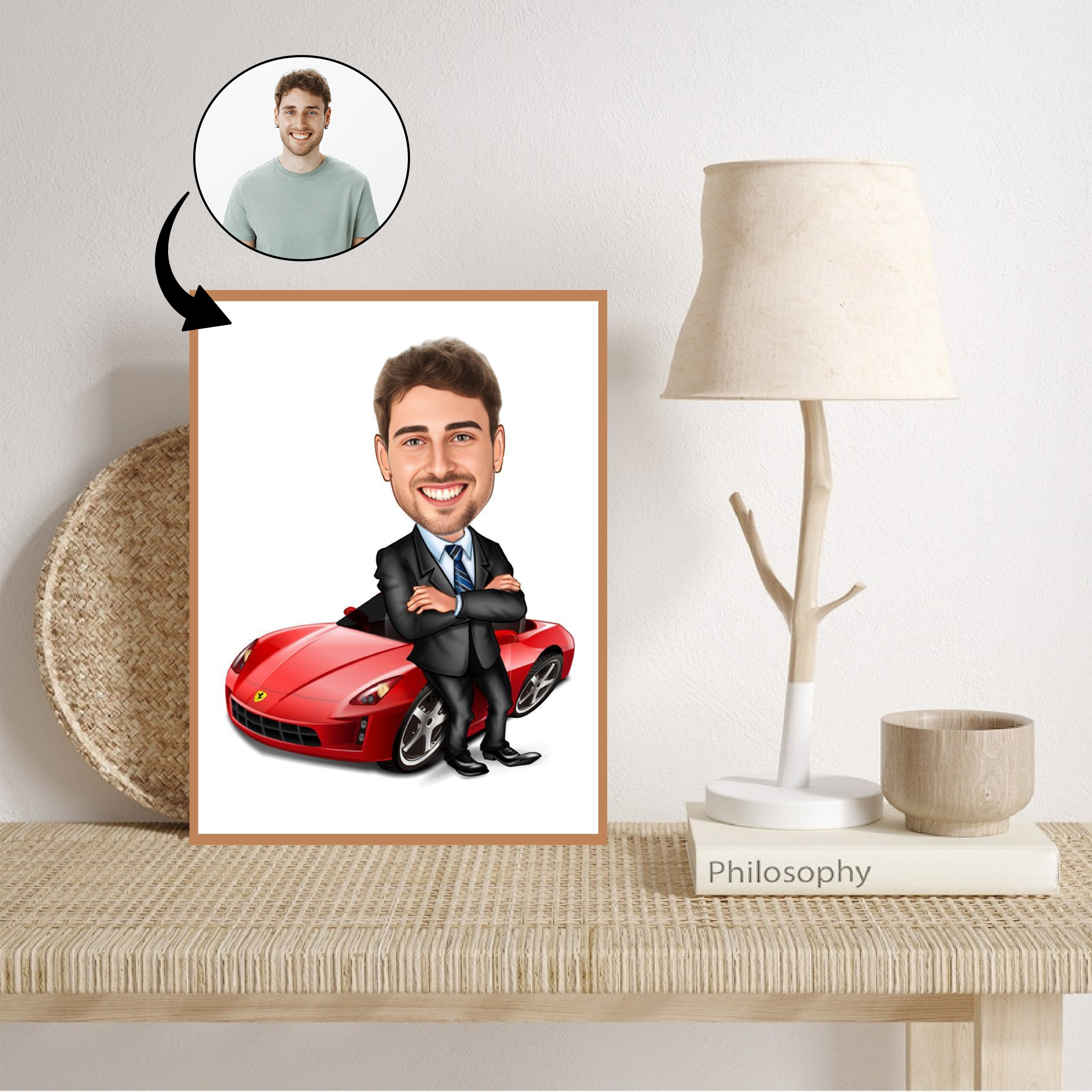 Til ham tema69 (1 person) - karikaturtegning efter dine fotos - Just Karikatur