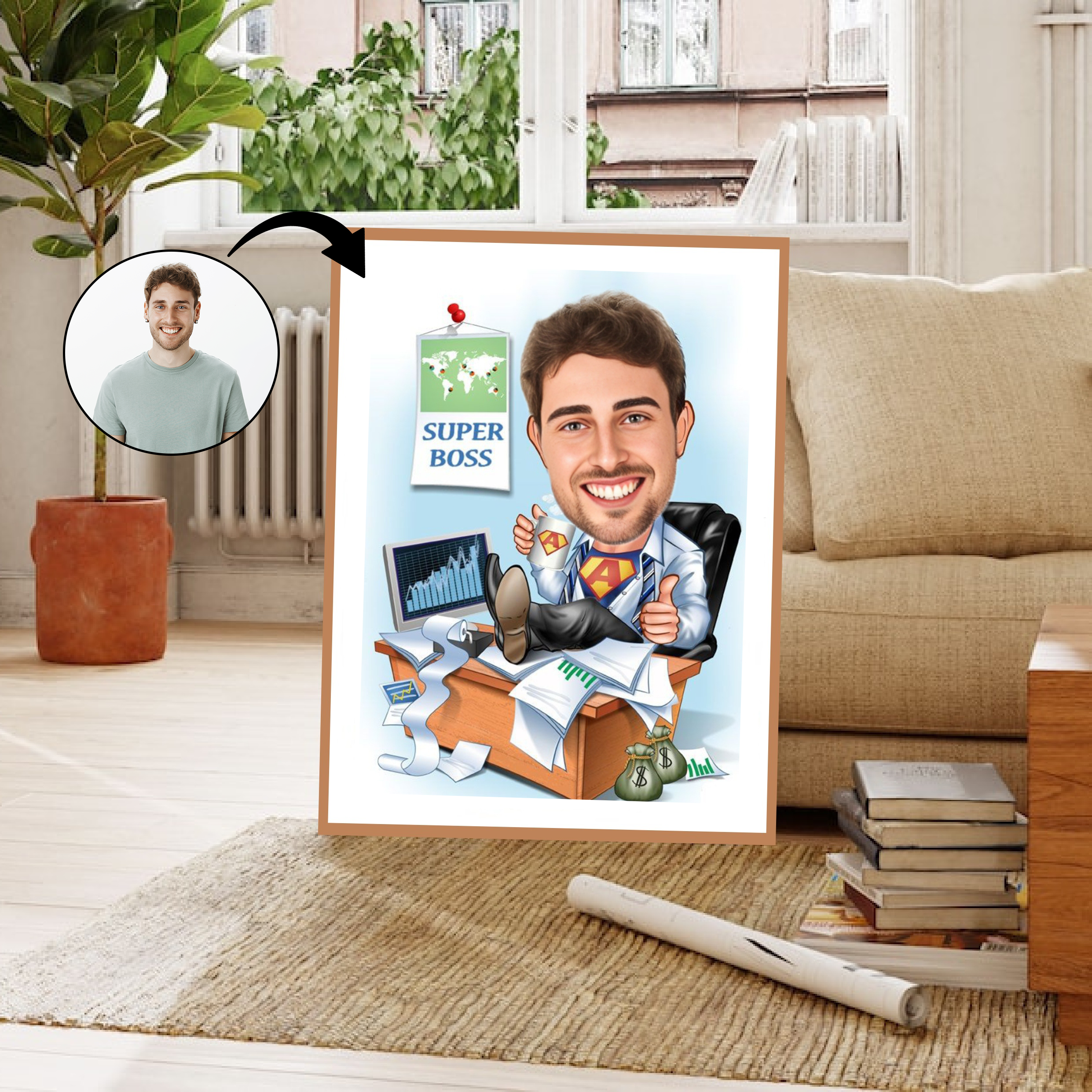 Chef tema10 (1 person) - karikaturtegning efter dine fotos - Just Karikatur