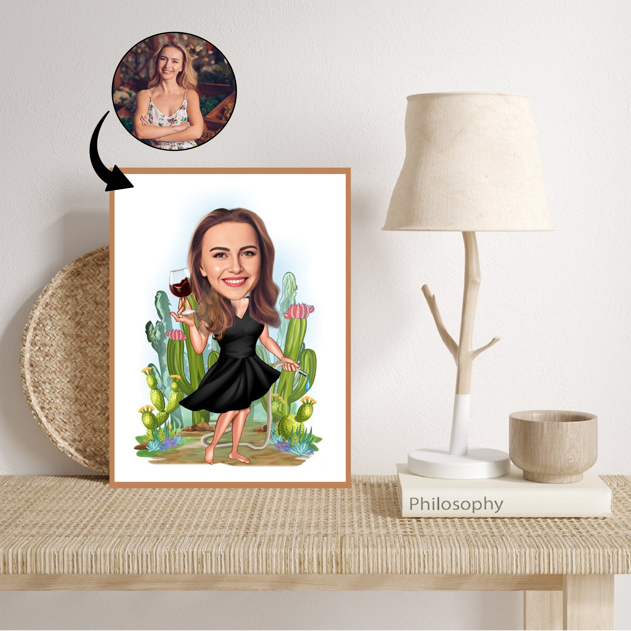 Til hende tema37 (1 person) - karikaturtegning efter dine fotos - Just Karikatur