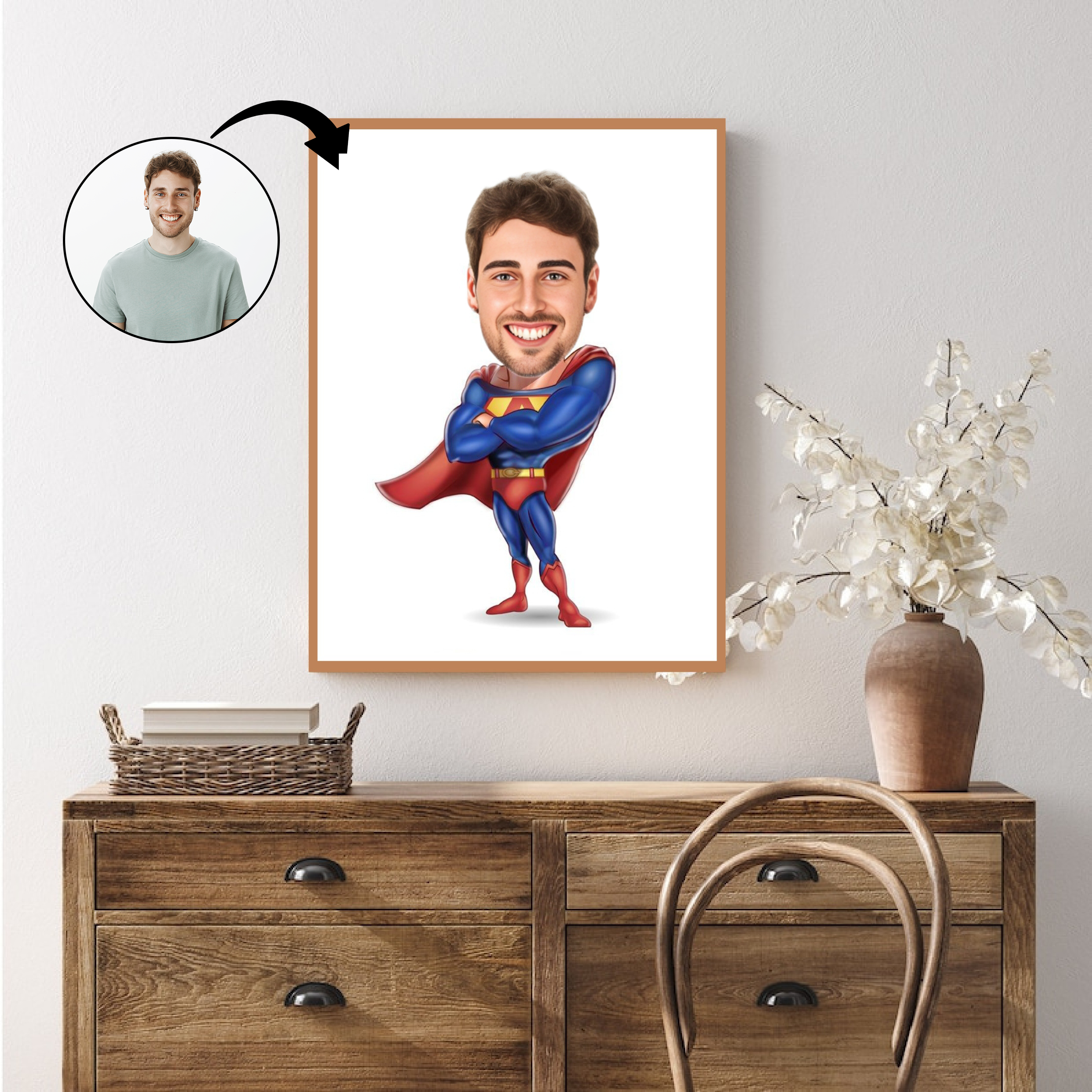 Superhelt tema2 (1 person) - karikaturtegning efter dine fotos - Just Karikatur