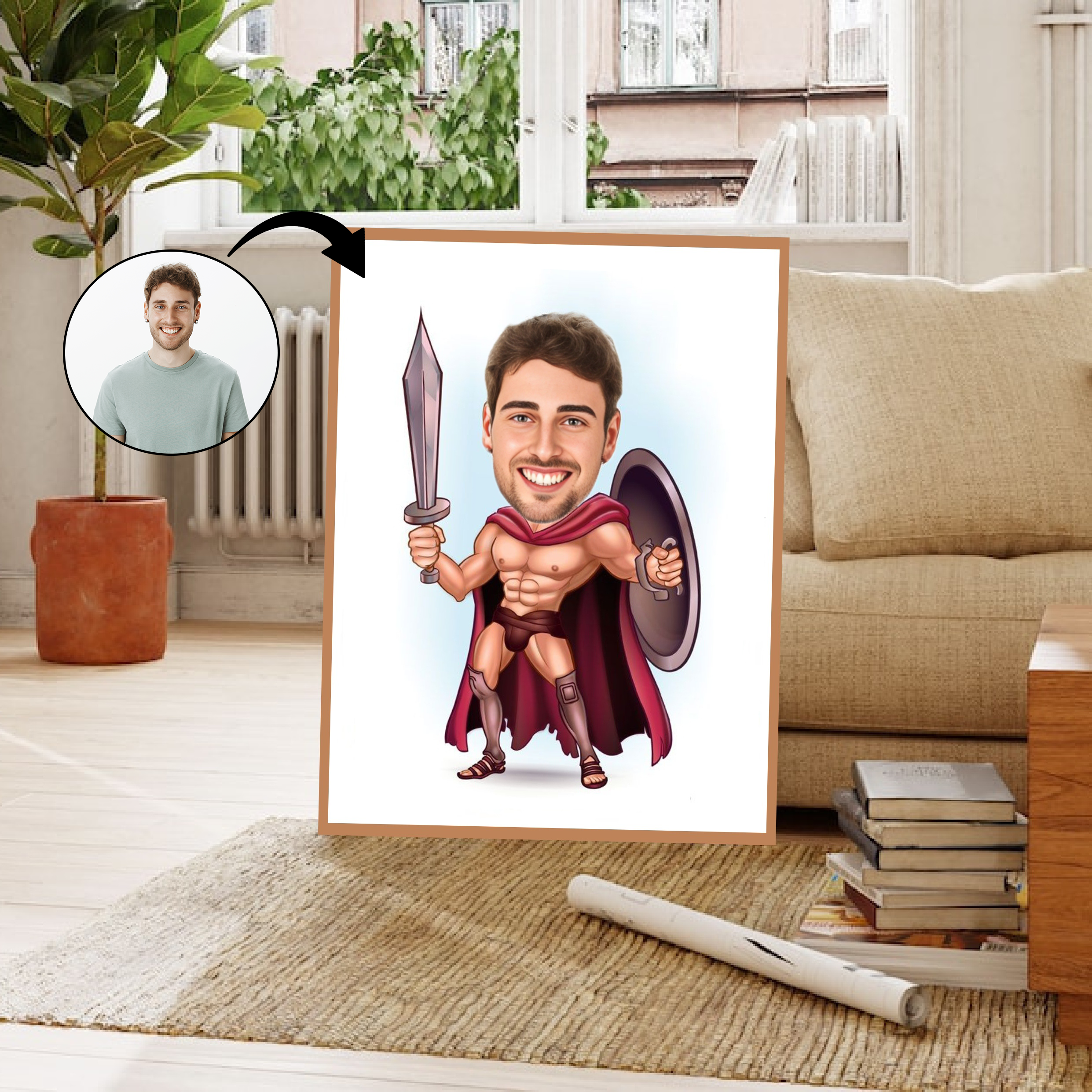 Superhelt tema8 (1 person) - karikaturtegning efter dine fotos - Just Karikatur