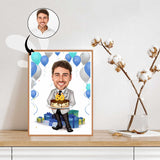 Fødselsdag tema2 (1 person) - karikaturtegning efter dine fotos - Just Karikatur