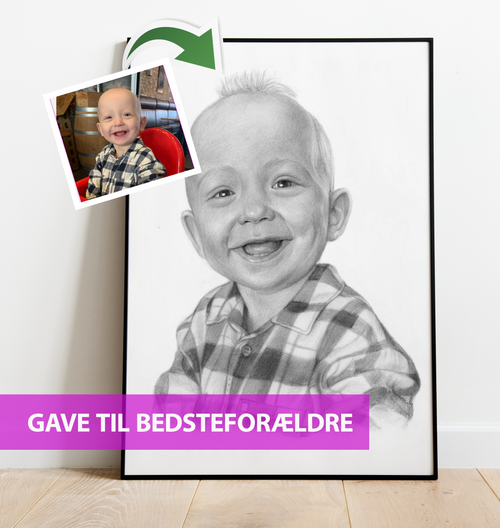 Gave til bedsteforældre - Portrættegning efter dine fotos