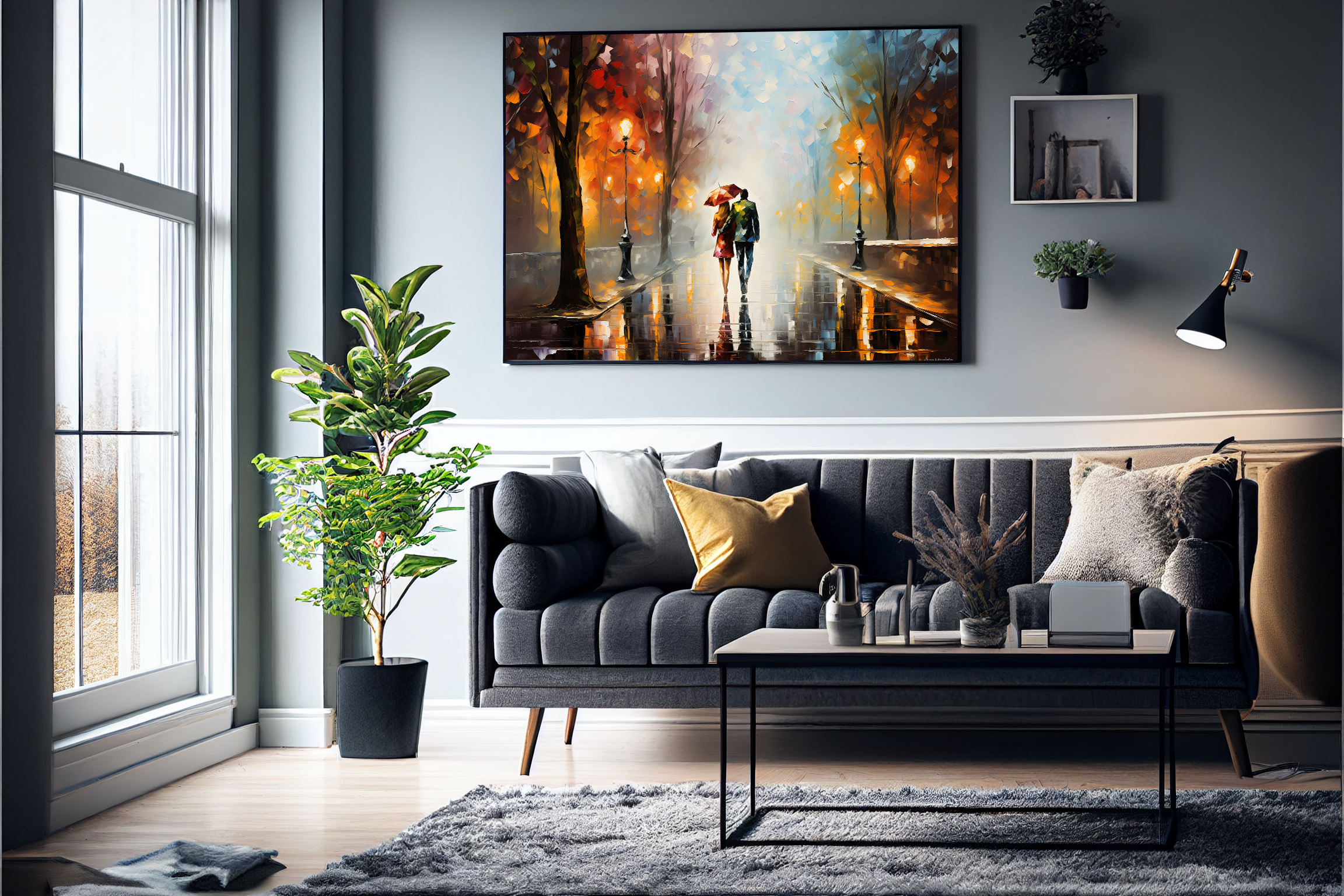 Par under regn 4 plakat (50 x 70 cm ) - m/ramme - Just Karikatur