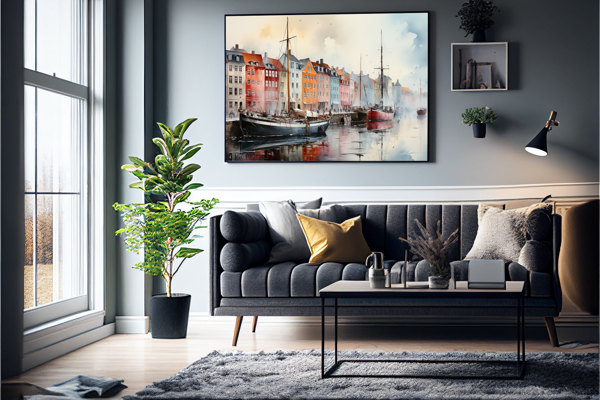 Nyhavn 10 plakat (50 x 70 cm ) - m/ramme - Just Karikatur