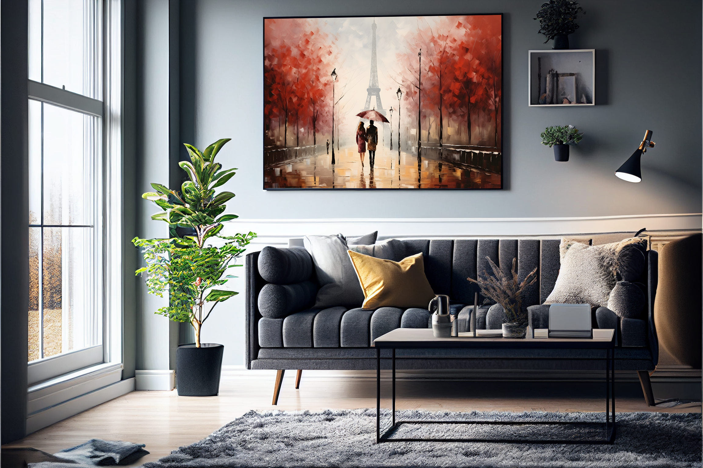 Paris in the rain 1 (50 x 70 cm ) - m/ramme - Just Karikatur