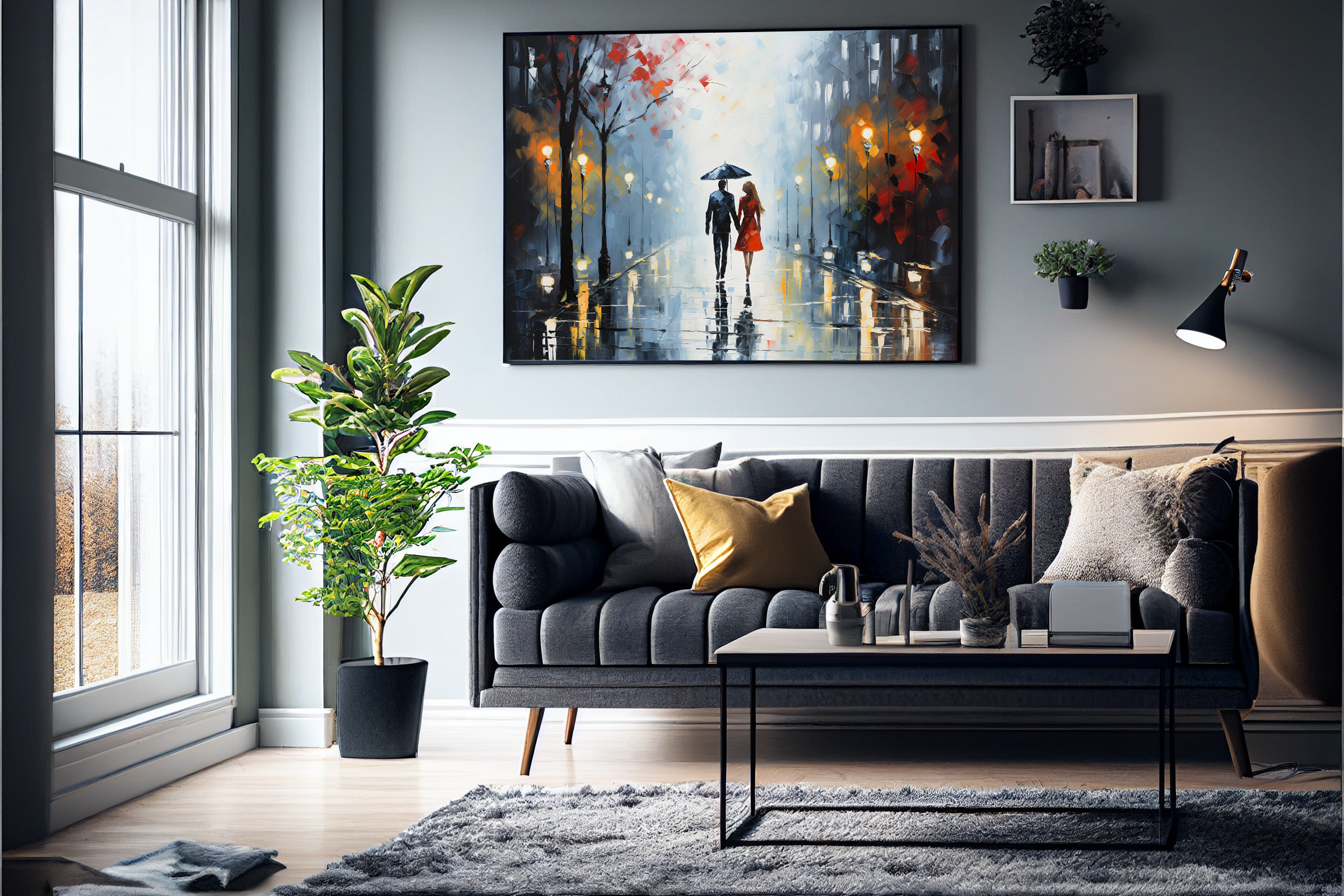 Par under regn 3 plakat (50 x 70 cm ) - m/ramme - Just Karikatur