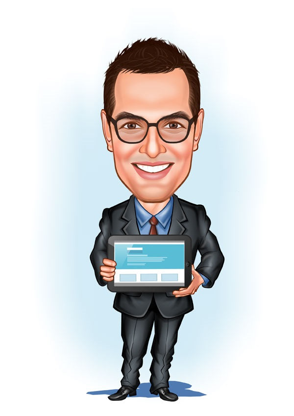 Virksomhed tema63 (1 person) - karikaturtegning efter dine fotos - Just Karikatur