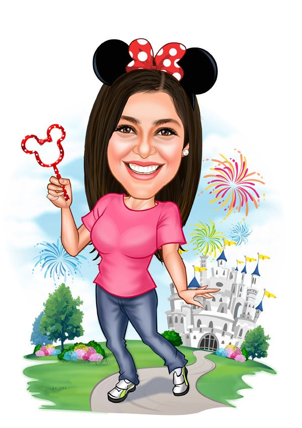 Til hende tema47 (1 person) - karikaturtegning efter dine fotos - Just Karikatur