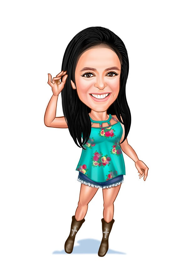 Til hende tema43 (1 person) - karikaturtegning efter dine fotos - Just Karikatur