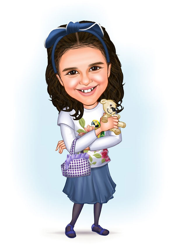 Børn tema1 (1 person) - karikaturtegning efter dine fotos - Just Karikatur