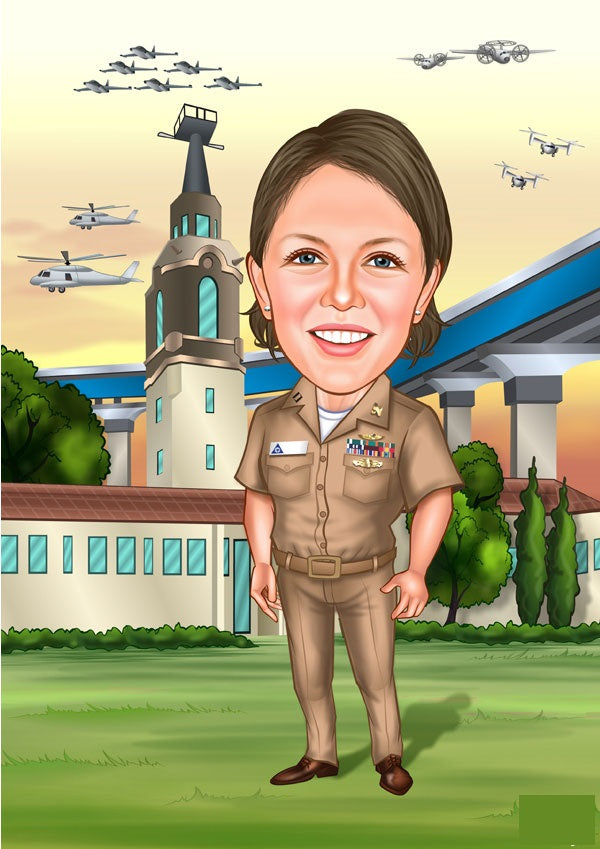 Politi & Militær tema25 (1 person) - karikaturtegning efter dine fotos - Just Karikatur