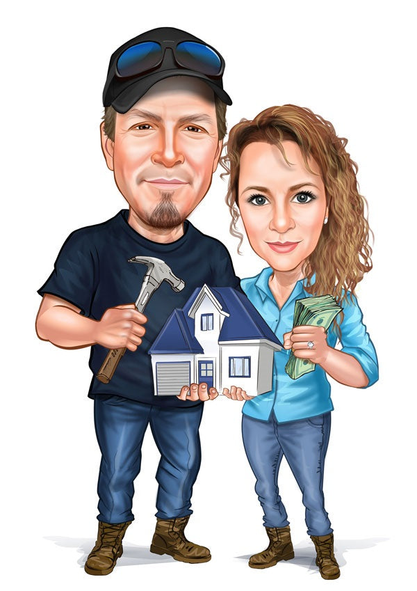 Par tema1 (2 personer) - karikaturtegning efter dine fotos - Just Karikatur