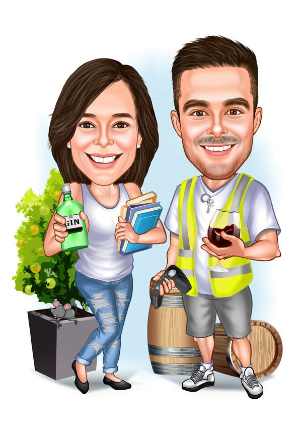 Par tema140 (2 personer) - karikaturtegning efter dine fotos - Just Karikatur