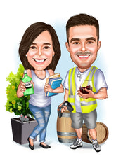 Par tema140 (2 personer) - karikaturtegning efter dine fotos - Just Karikatur