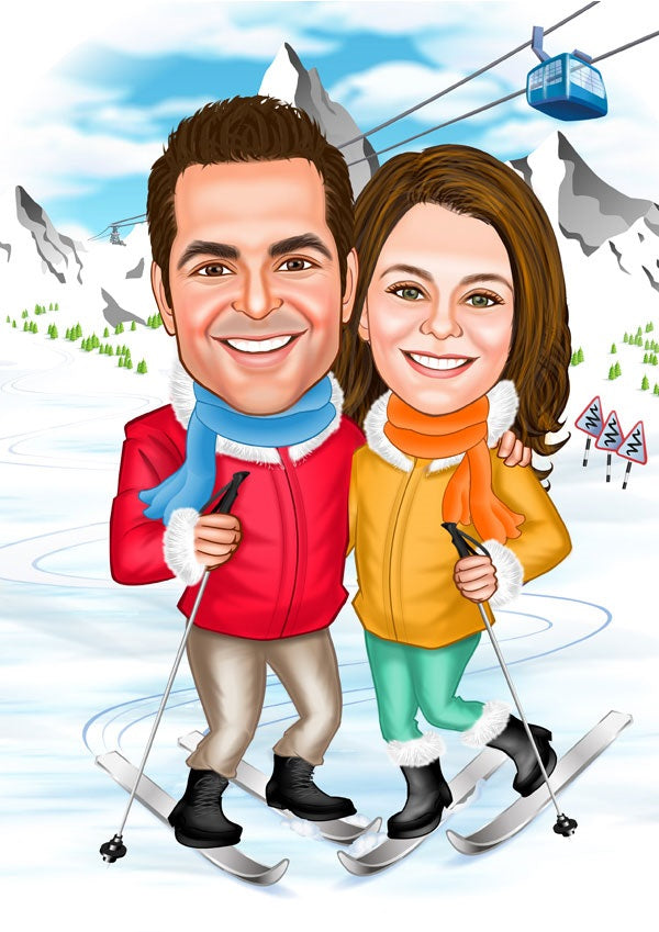 Par tema48 (2 personer) - karikaturtegning efter dine fotos - Just Karikatur