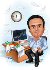 Virksomhed tema44 (1 person) - karikaturtegning efter dine fotos - Just Karikatur