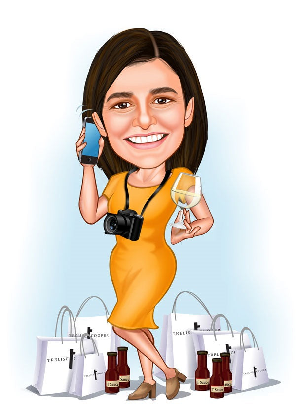 Til hende tema40 (1 person) - karikaturtegning efter dine fotos - Just Karikatur