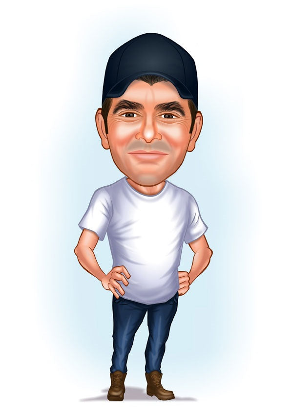 Til ham tema51 (1 person) - karikaturtegning efter dine fotos - Just Karikatur