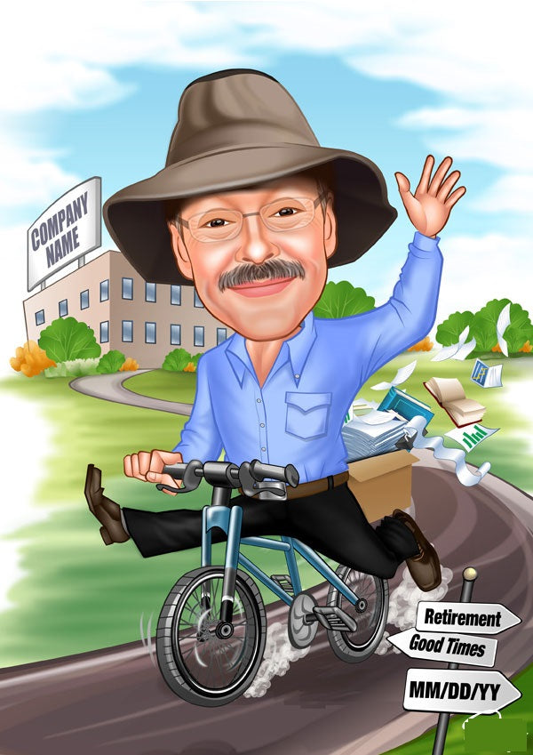 Jubilæum & Afsked tema43 (1 person) - karikaturtegning efter dine fotos - Just Karikatur