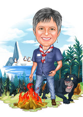 Rejse tema10 (1 person) - karikaturtegning efter dine fotos - Just Karikatur