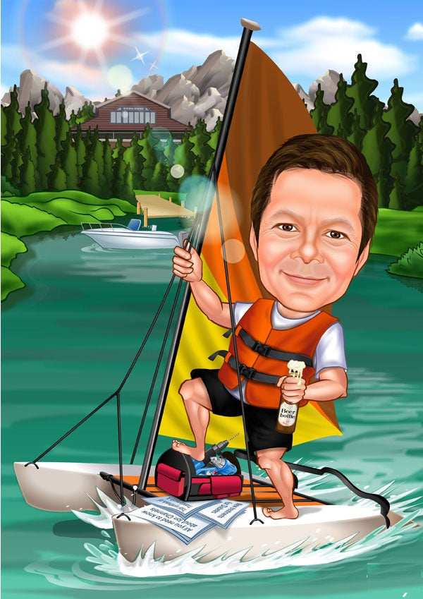 Rejse tema9 (1 person) - karikaturtegning efter dine fotos - Just Karikatur