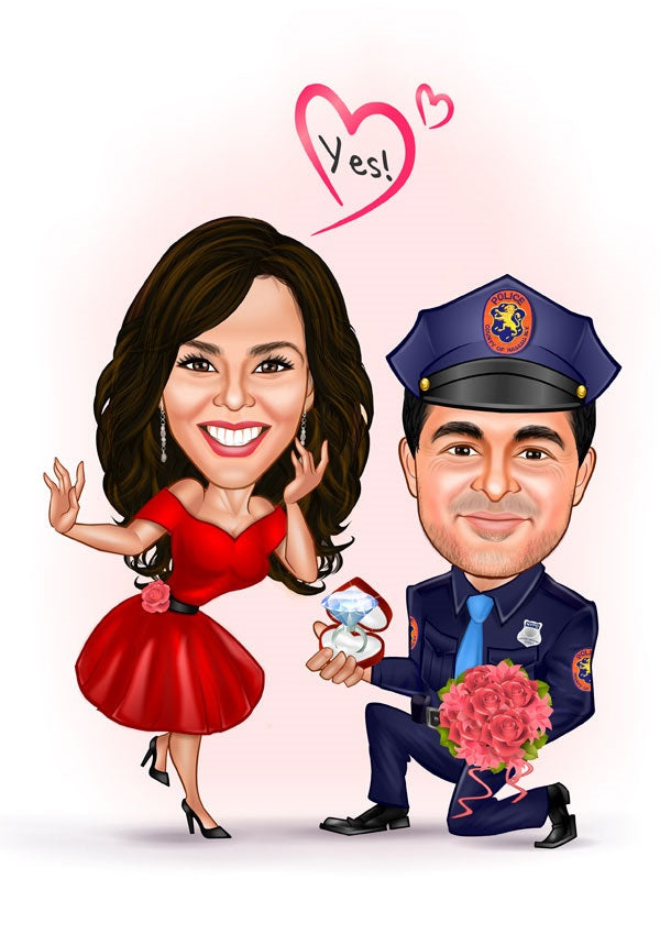 Par tema35 (2 personer) - karikaturtegning efter dine fotos - Just Karikatur