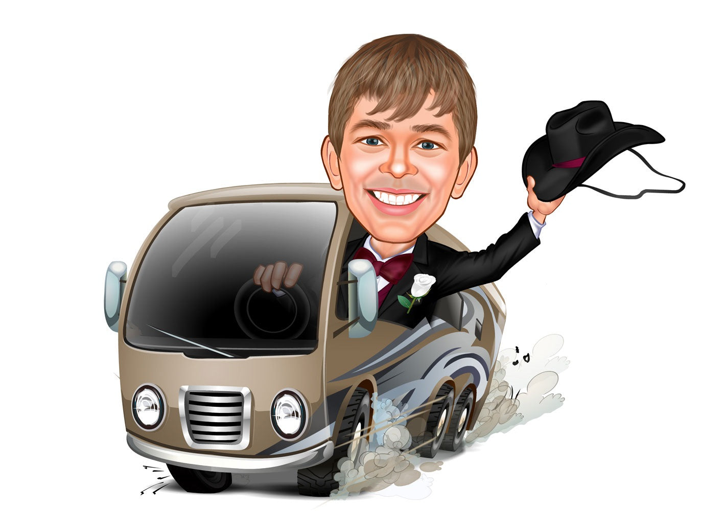 Til ham tema60 (1 person) - karikaturtegning efter dine fotos - Just Karikatur