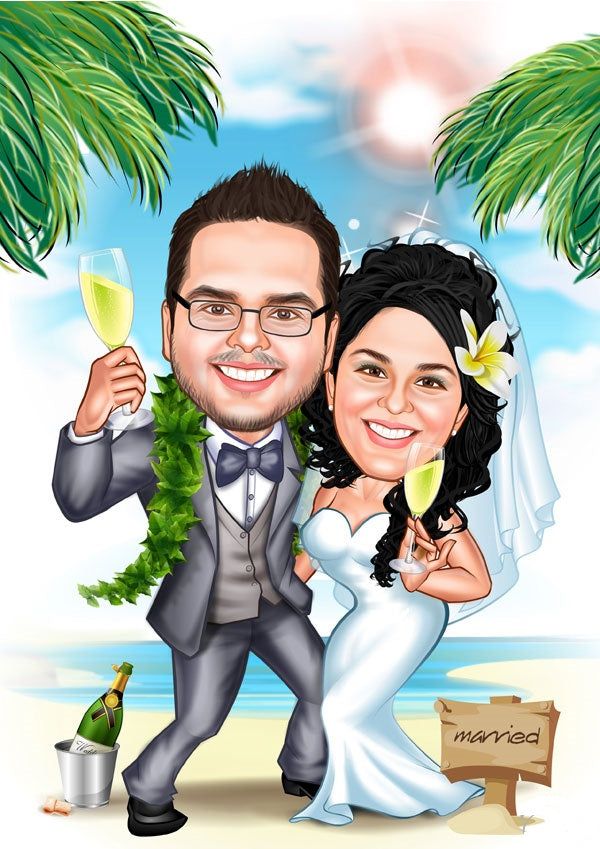 Par tema24 (2 personer) - karikaturtegning efter dine fotos - Just Karikatur