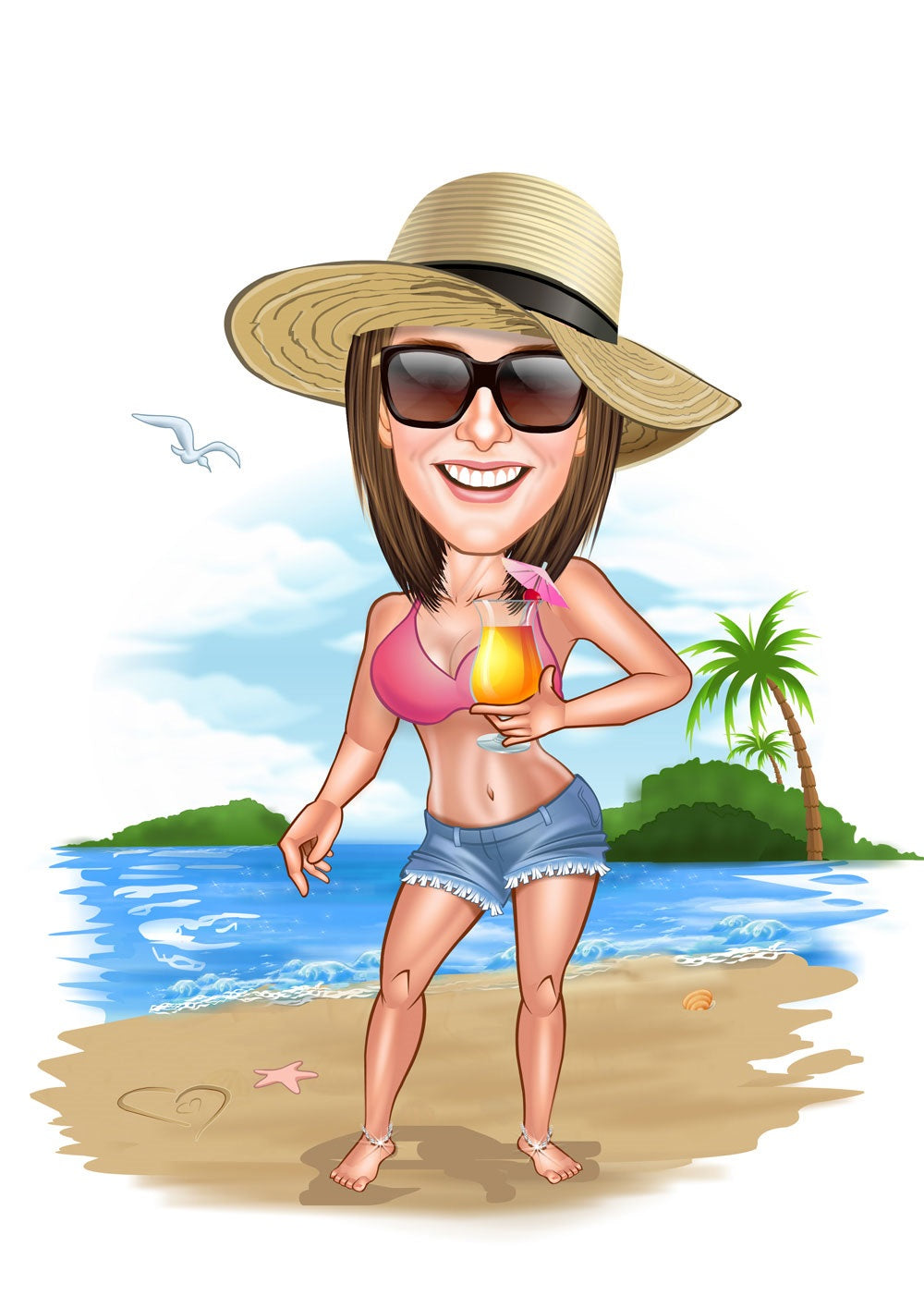 Rejse tema33 (1 person) - karikaturtegning efter dine fotos - Just Karikatur