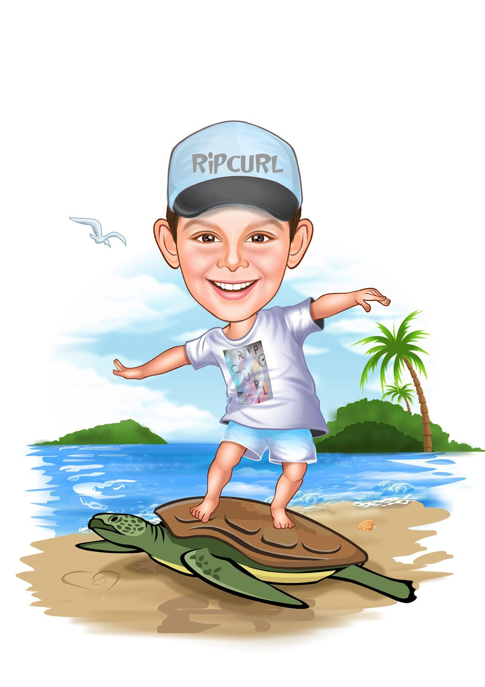 Rejse tema7 (1 person) - karikaturtegning efter dine fotos - Just Karikatur