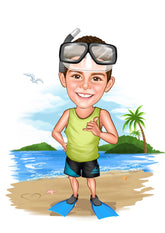 Rejse tema6 (1 person) - karikaturtegning efter dine fotos - Just Karikatur