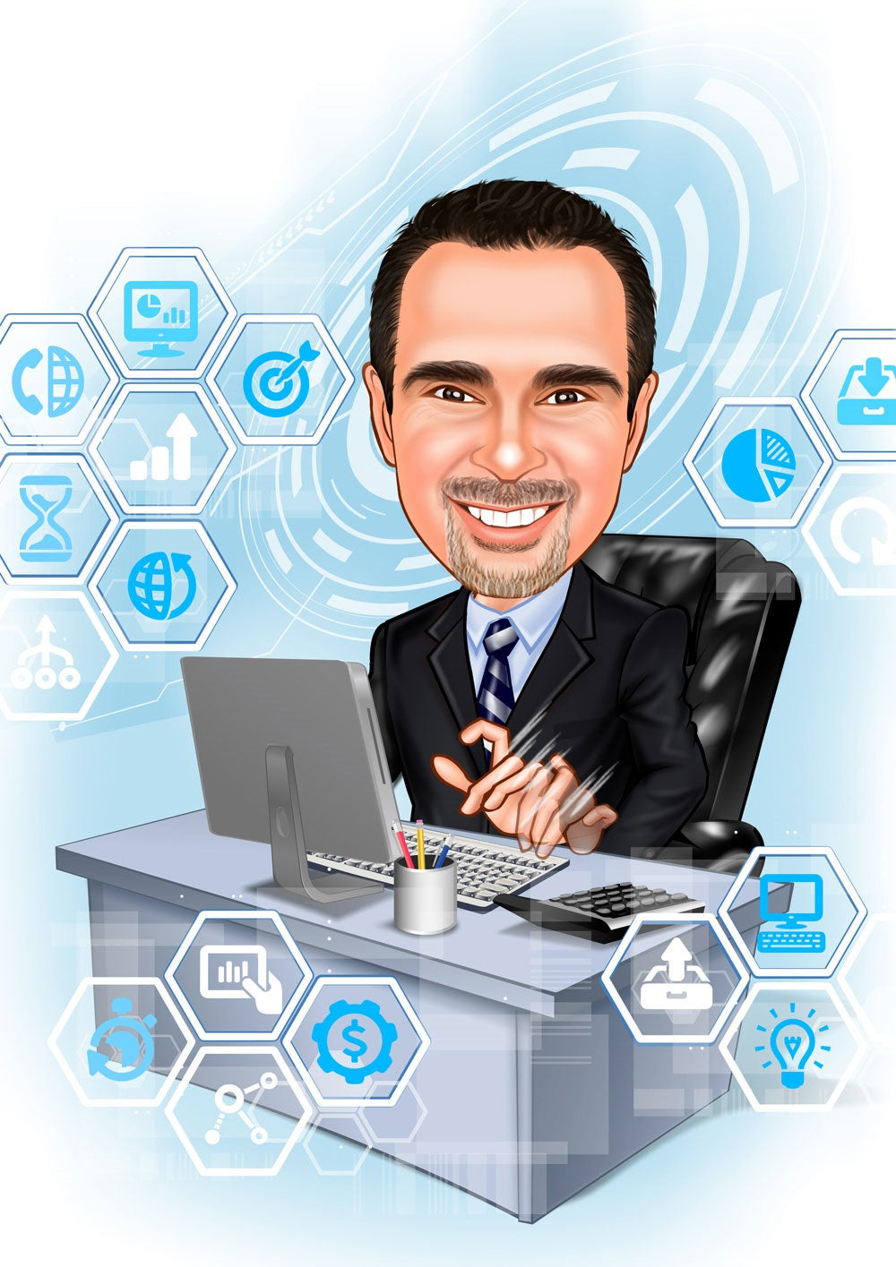 Virksomhed tema58 (1 person) - karikaturtegning efter dine fotos - Just Karikatur