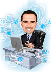 Virksomhed tema58 (1 person) - karikaturtegning efter dine fotos - Just Karikatur