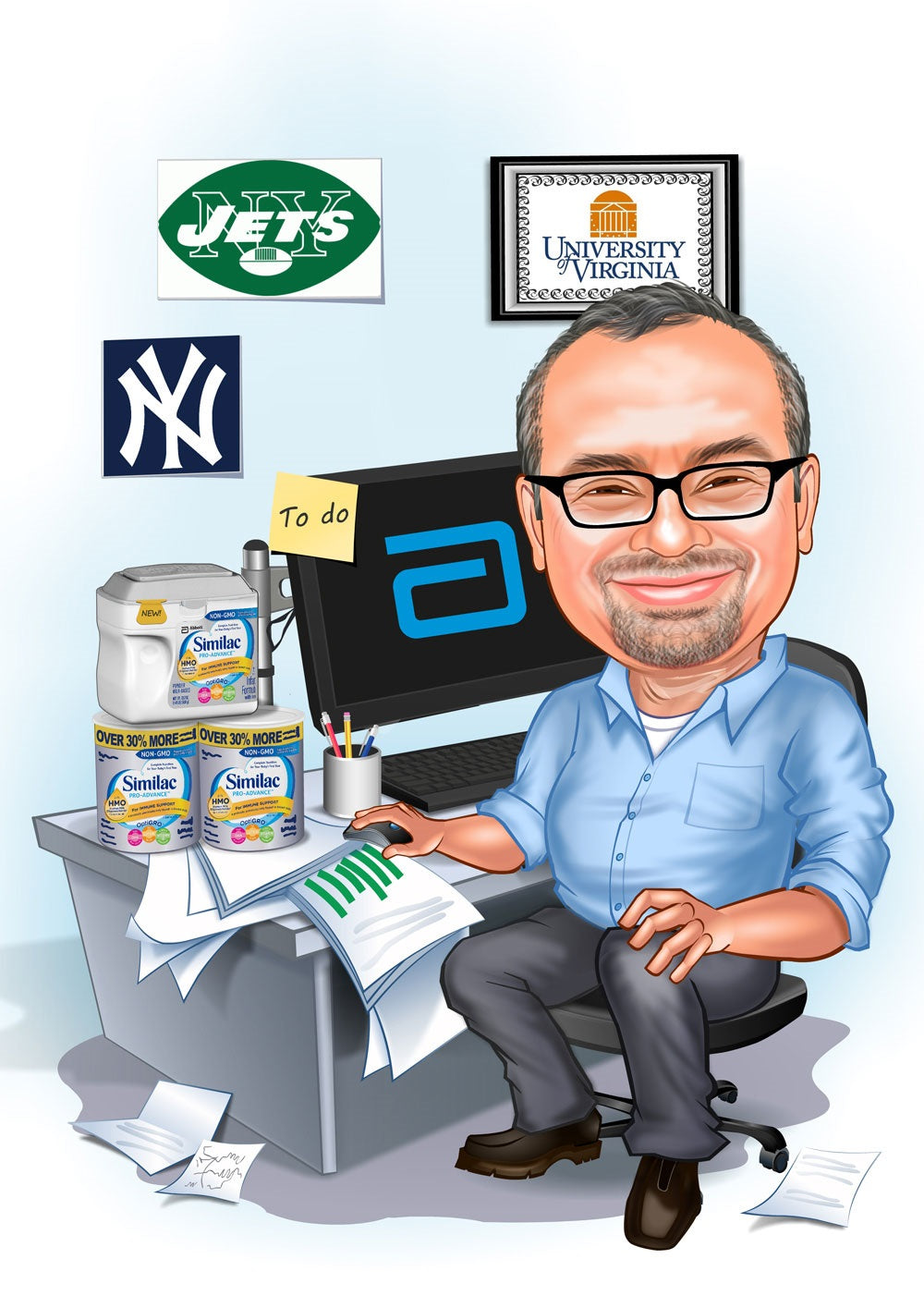 Virksomhed tema77 (1 person) - karikaturtegning efter dine fotos - Just Karikatur