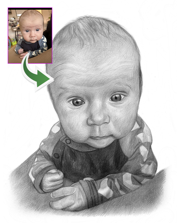 Baby & børn - Portrættegning efter dine fotos - Just Karikatur