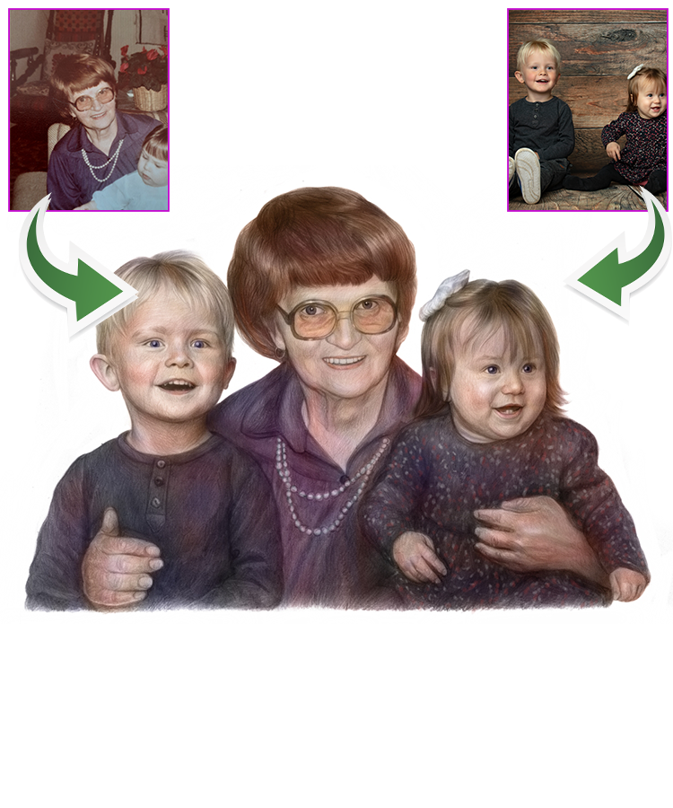 Gave til bedsteforældre - Portrættegning efter dine fotos - Just Karikatur