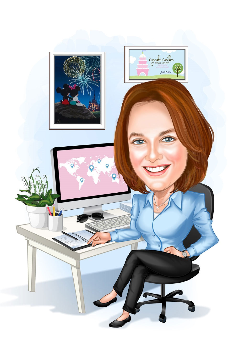 Virksomhed tema2 (1 person) - karikaturtegning efter dine fotos - Just Karikatur