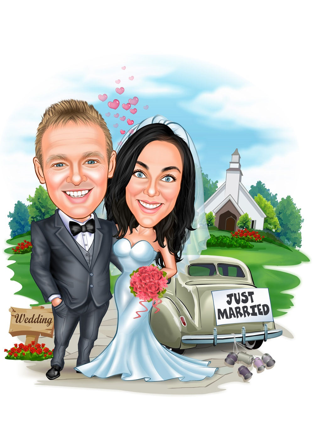 Par tema123 (2 personer) - karikaturtegning efter dine fotos - Just Karikatur