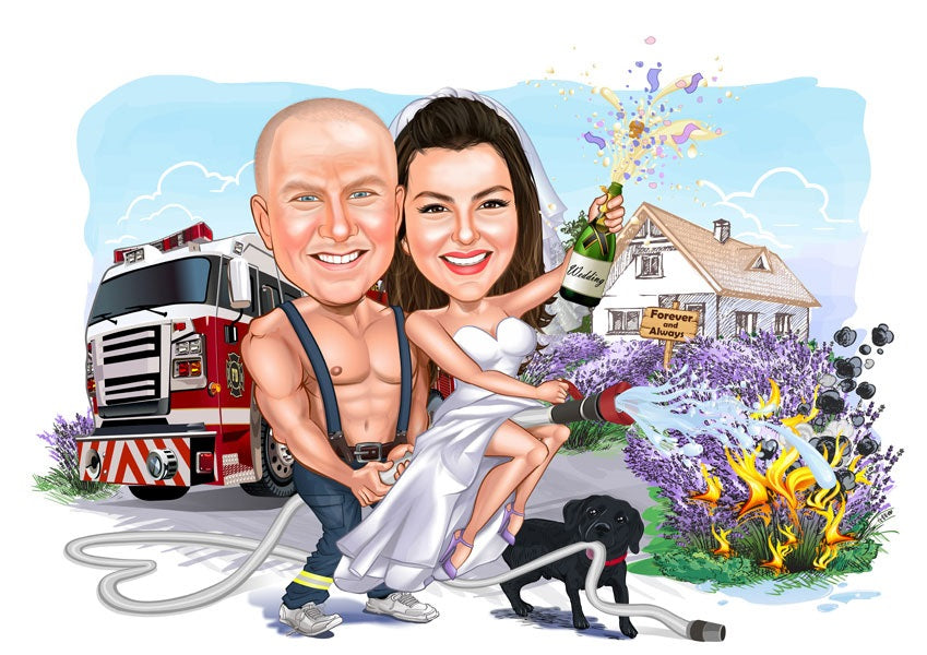 Par tema235 (2 personer) - karikaturtegning efter dine fotos - Just Karikatur