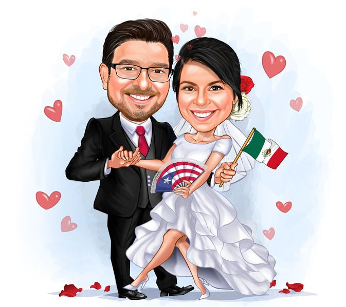 Par tema232 (2 personer) - karikaturtegning efter dine fotos - Just Karikatur