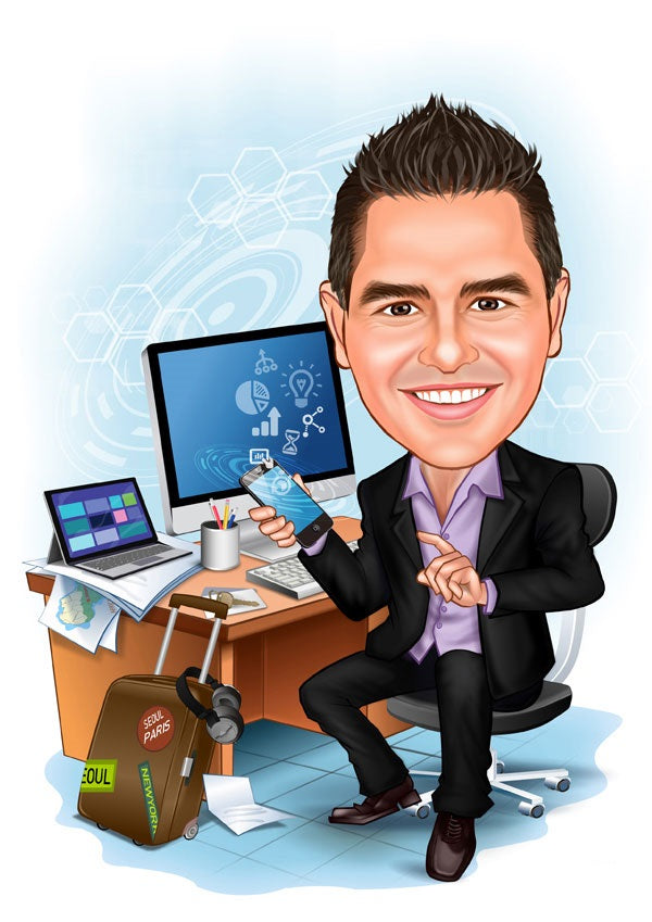 Virksomhed tema34 (1 person) - karikaturtegning efter dine fotos - Just Karikatur